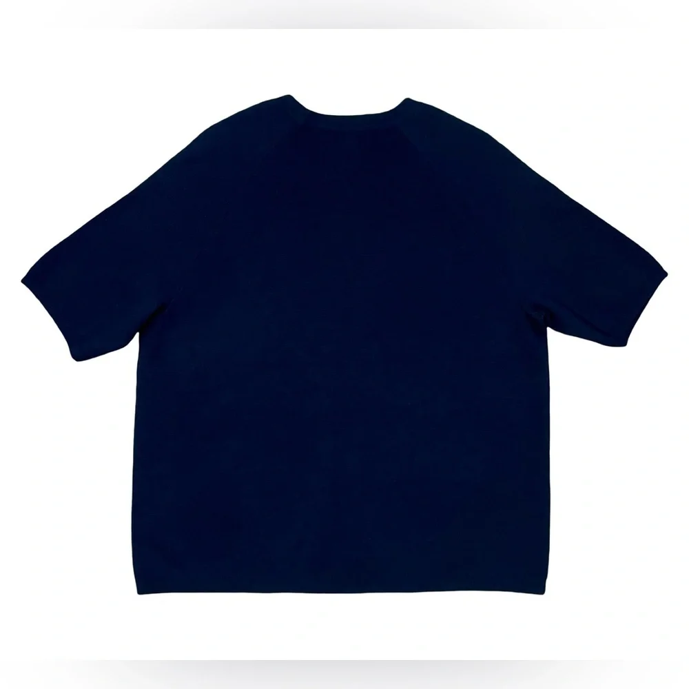 J.Crew Merino Wool Leather Pocket Short Sleeve Sweater Navy Size Large